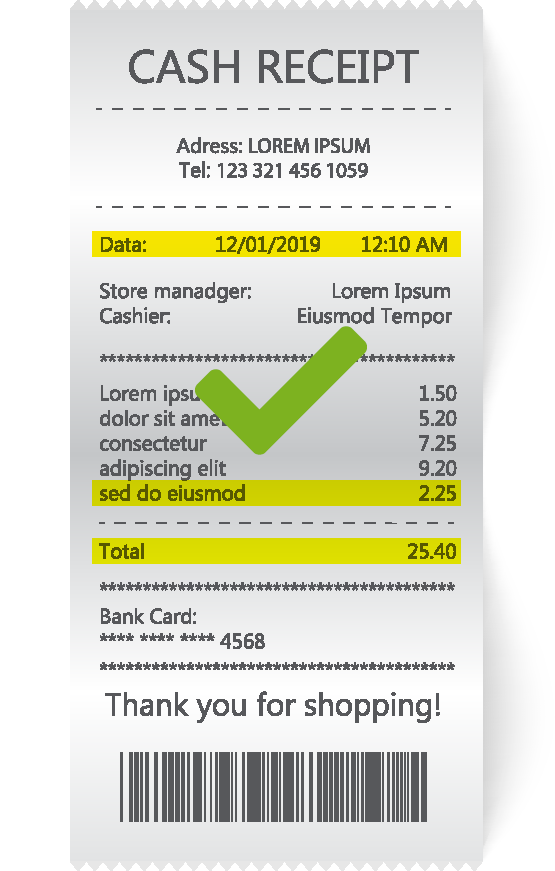 Example of a valid receipt Example of a valid receipt